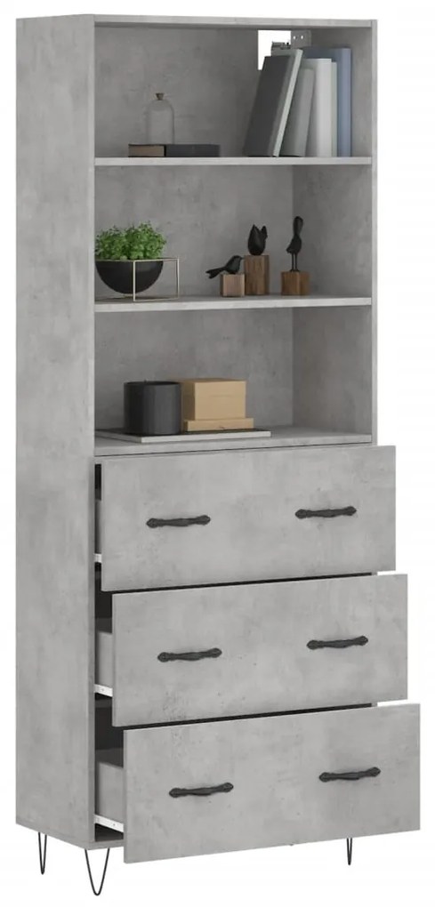 Credenza grigio cemento 69,5x34x180 cm in legno multistrato