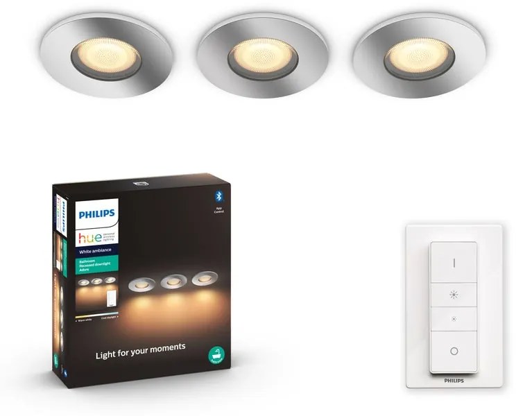 Set da 3 pezzi, faretto da incasso con fonte luminosa orientabile Modulo LED PHILIPS HUE ADORE HUE grigio  Ø 9 cm Luce cct da bianco caldo a bianco freddo