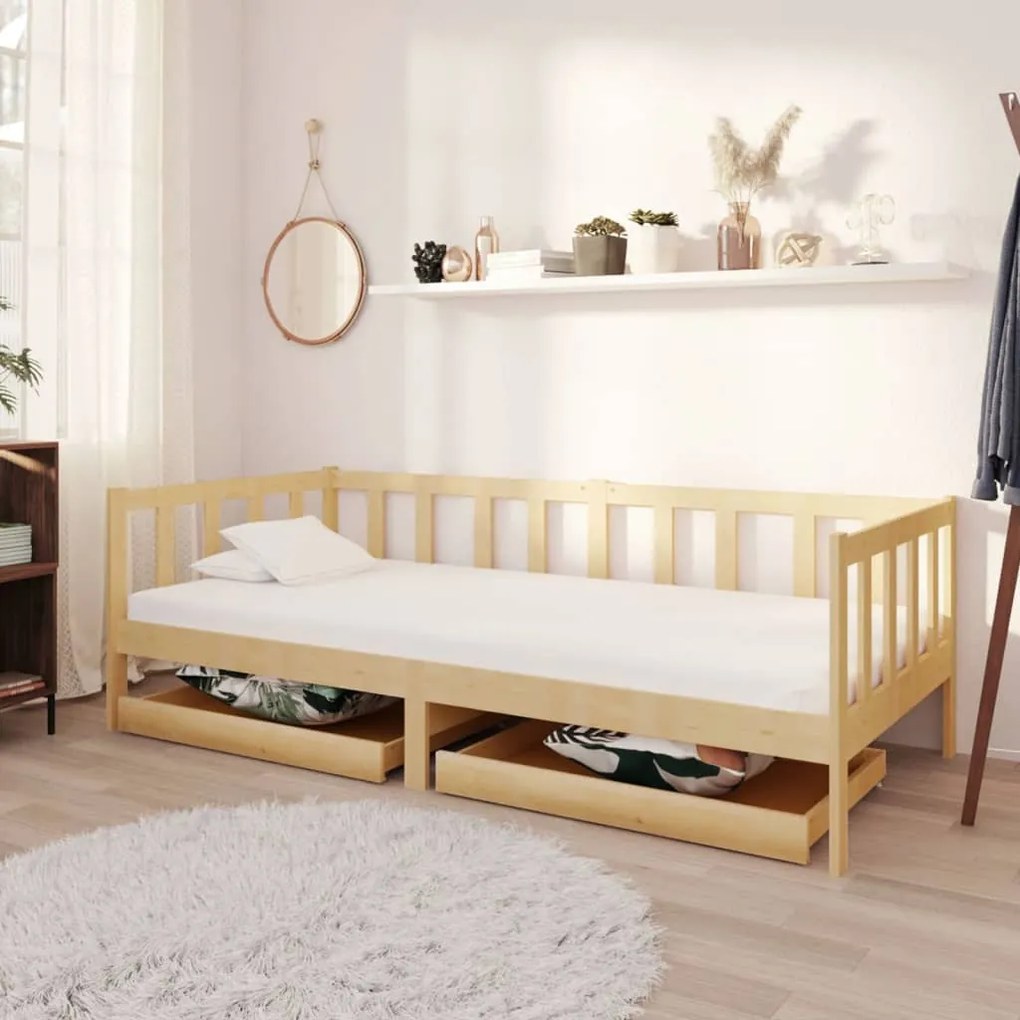 Divano letto con cassetti 90x200 cm legno massello di pino