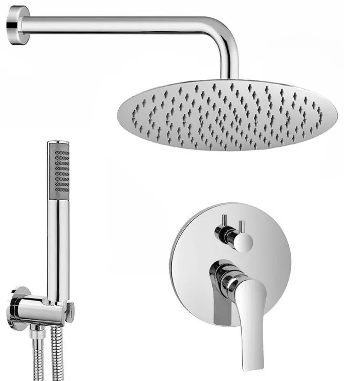 Set doccia cromo braccio 40 cm + soffione 20 cm + miscelatore e kit doccia Flat