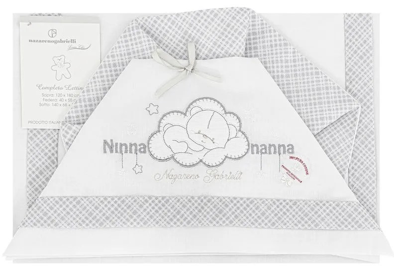 Completo lenzuola neonato per lettino Ninna Nanna Nazareno Gabrielli Colore Grigio Perla, Dimensioni e Misure Lettino