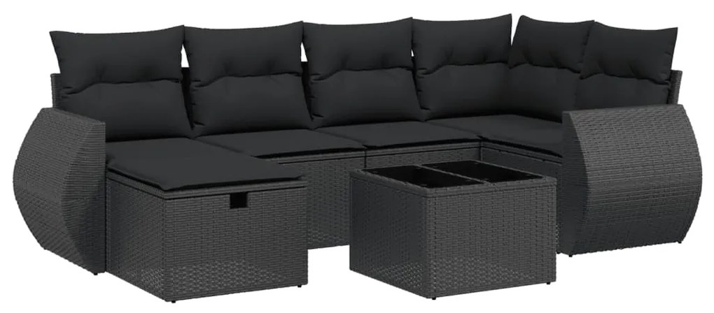 Set divani da giardino con cuscini 7pz nero polyrattan