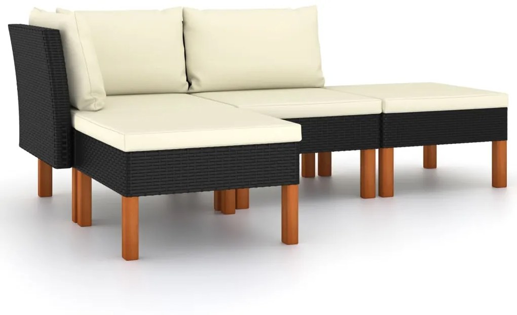 Set divani da giardino 4 pz con cuscini in polyrattan nero