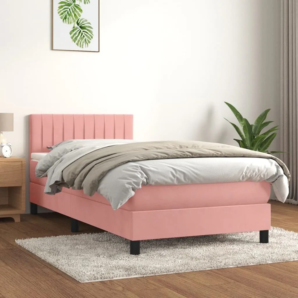 Giroletto A Molle Con Materasso Rosa 100x200 Cm İn Velluto /