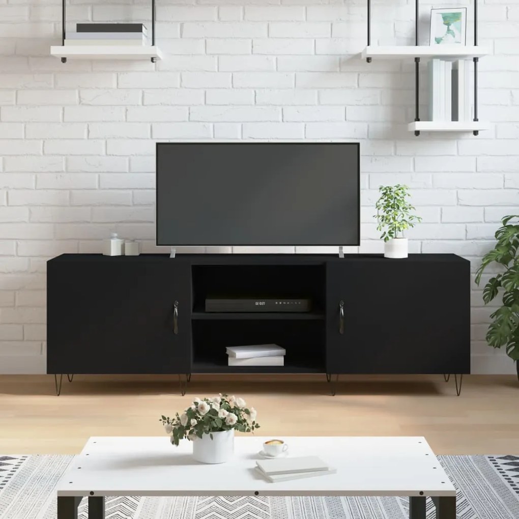 Mobile Porta Tv Nero 150x30x50 Cm İn Legno Multistrato /