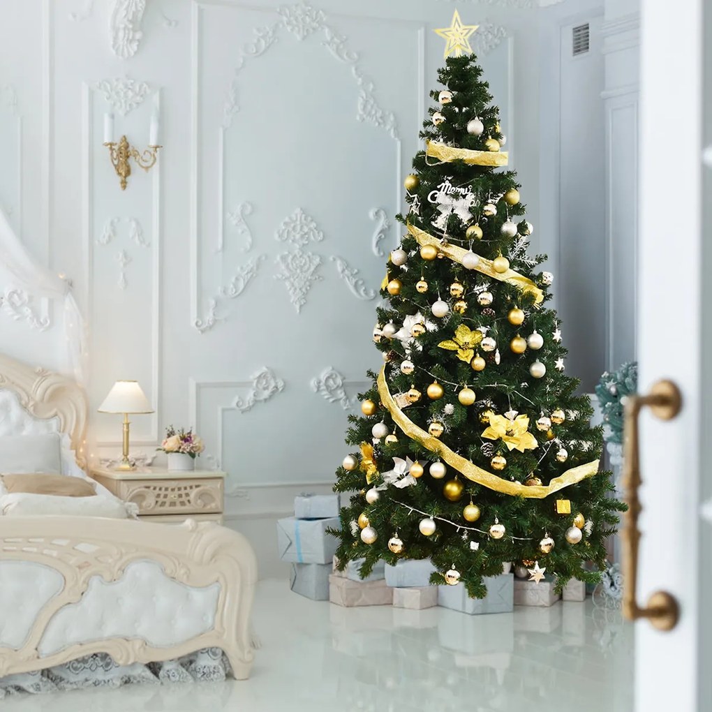 Costway Albero di natale artificiale 240cm in PVC con 1138 rami, supporto in metallo e piedi in gomma Verde