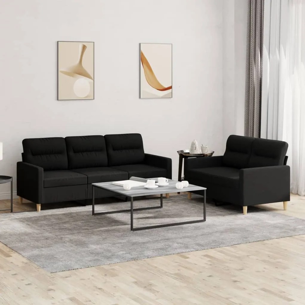 Set Di Divani 2 Pz Con Cuscini Nero İn Tessuto /