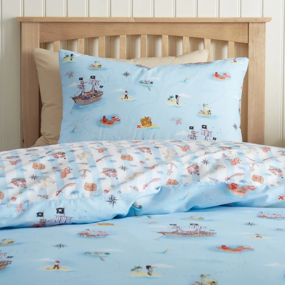 Set copripiumino e federa da bambini blu in cotone per letto matrimoniale 200x200 cm Pirates – Belle &amp; Boo