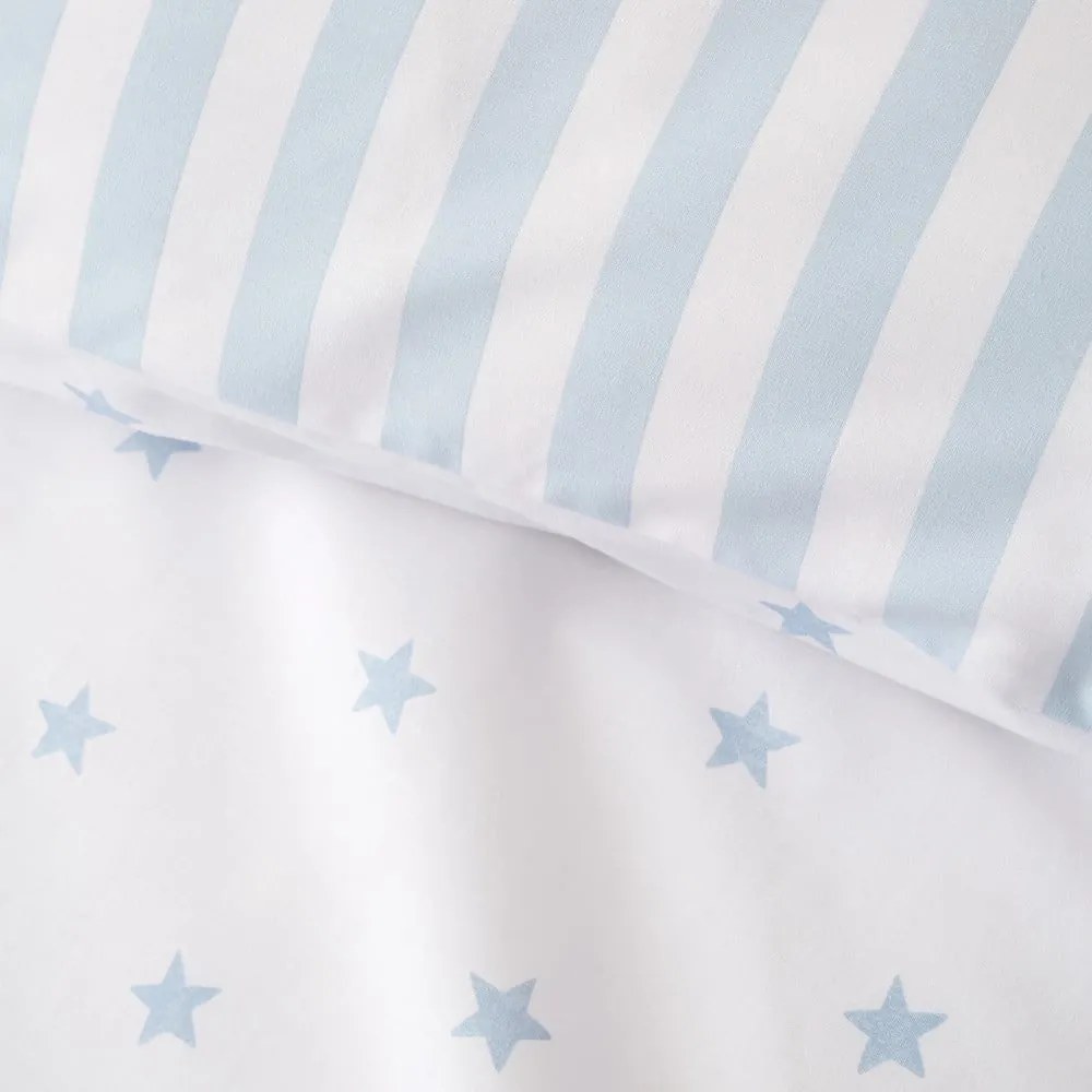 Set copripiumino e federa da bambini bianco e blu in cotone per letto singolo 135x200 cm Mini Star &amp; Stripes – Bianca