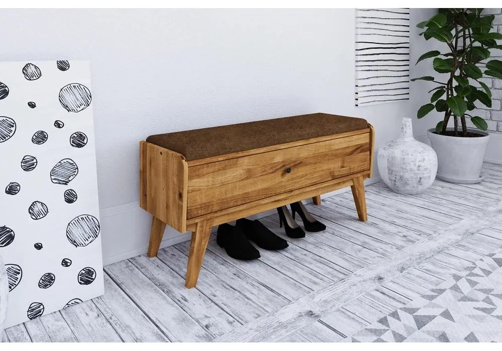 Panca con vano portaoggetti in legno di quercia con seduta arancione Retro - The Beds