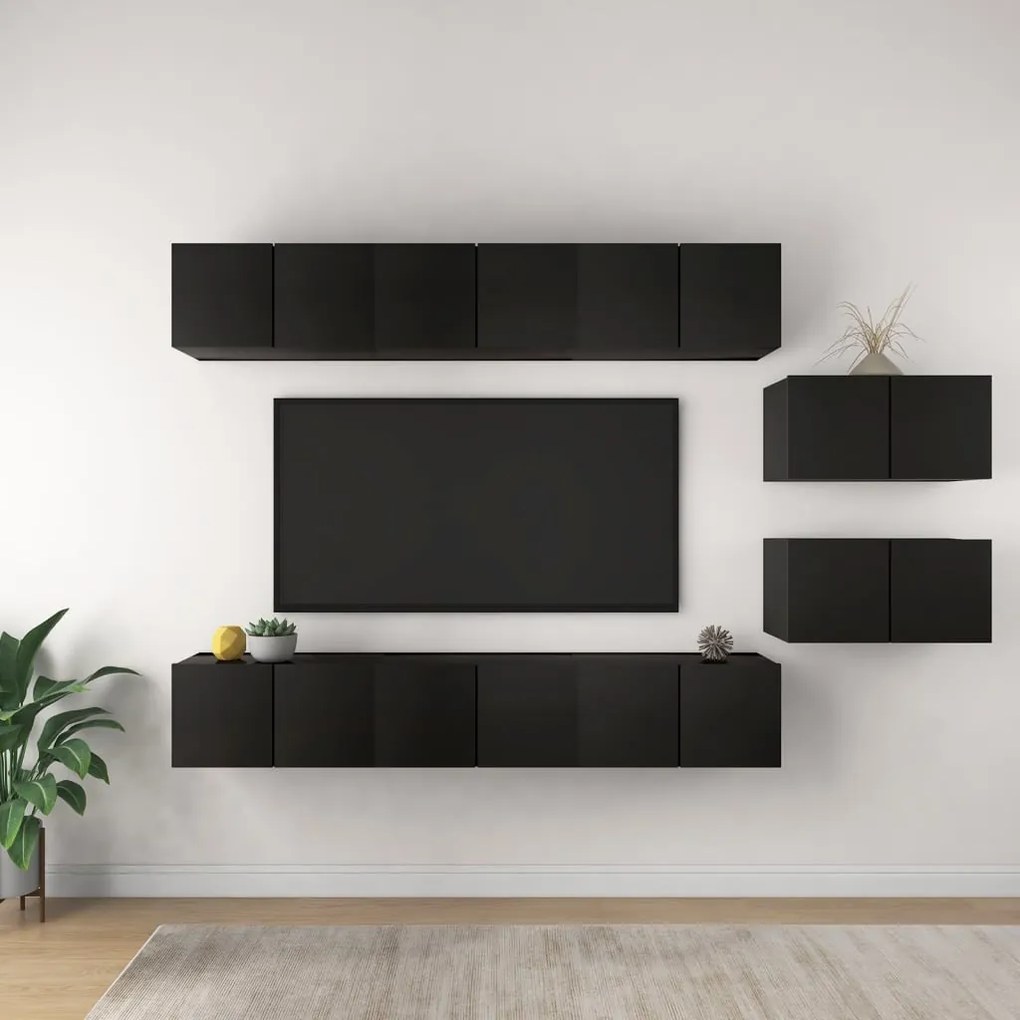 Mobili Porta Tv 8 Pz Neri İn Legno Multistrato /