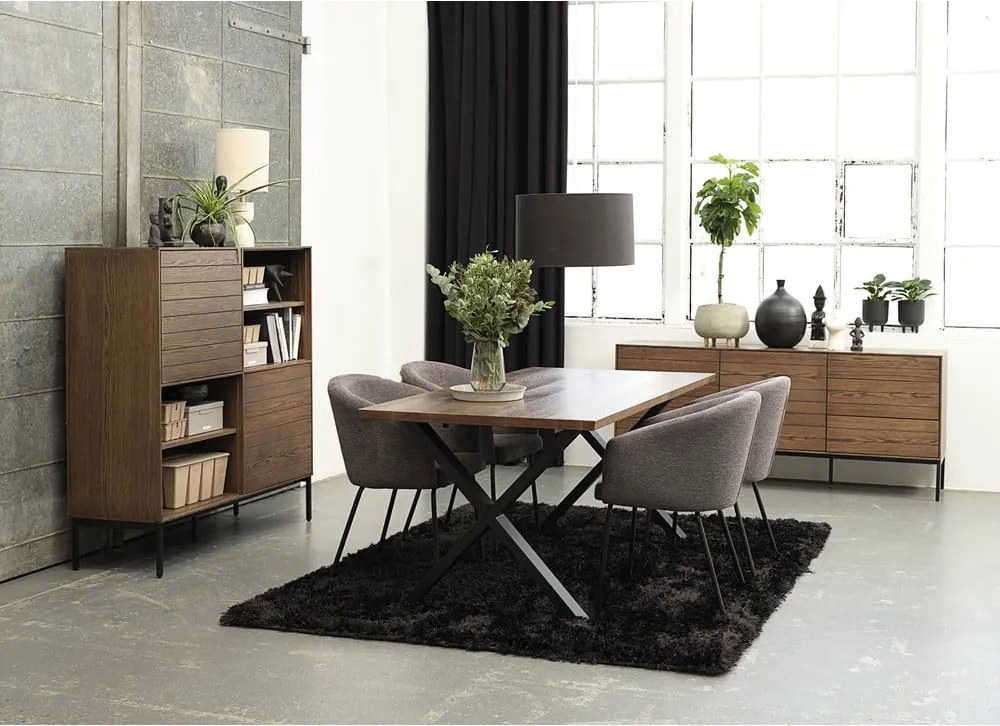Sedia da pranzo grigio scuro in imbottito con braccioli Easton – Unique Furniture