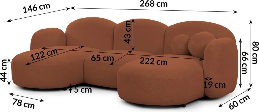 Divano angolare color terracotta (a U) con rivestimento in bouclé Orbit – Ropez