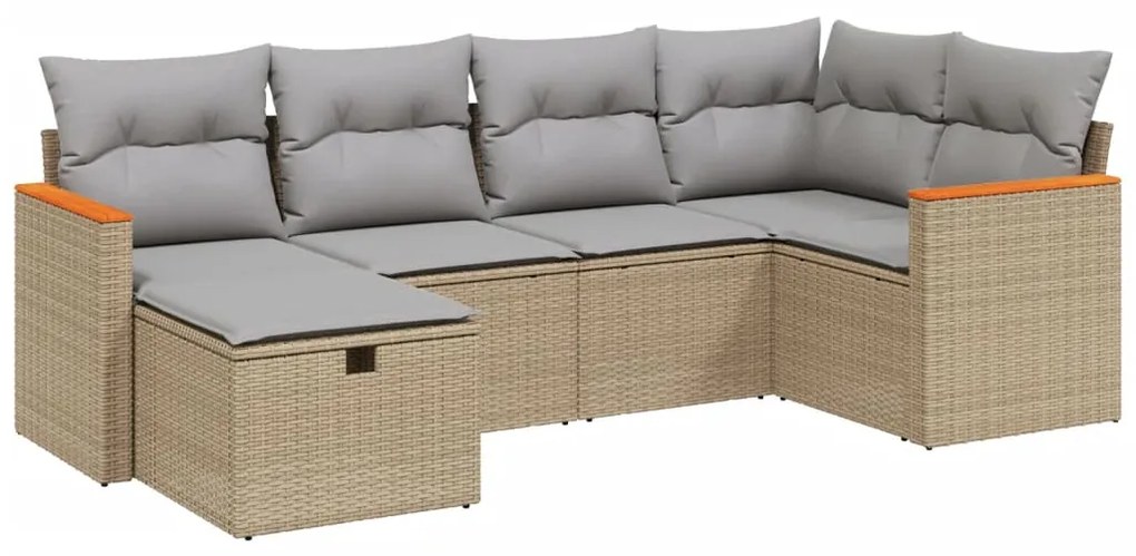 Set Divano da Giardino 6 pz con Cuscini Beige Misto Polyrattan