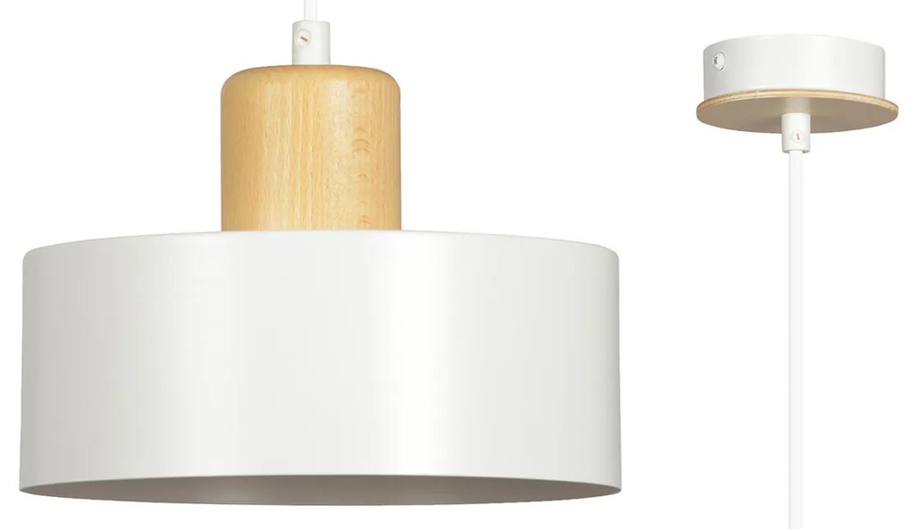 Sospensione Nordica 1 Luce Surya In Acciaio Bianco E Legno