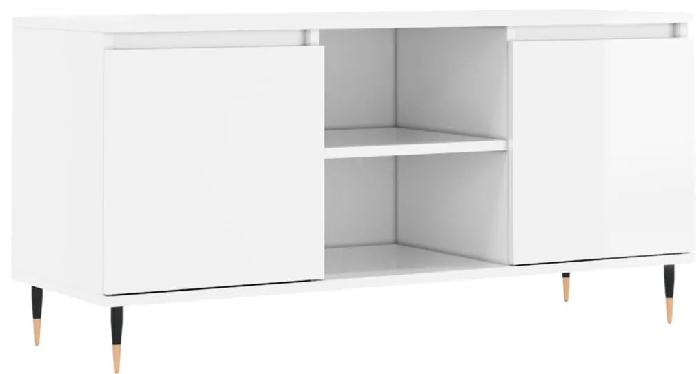 Mobile Porta TV Bianco Lucido 104x35x50 cm in Legno Multistrato