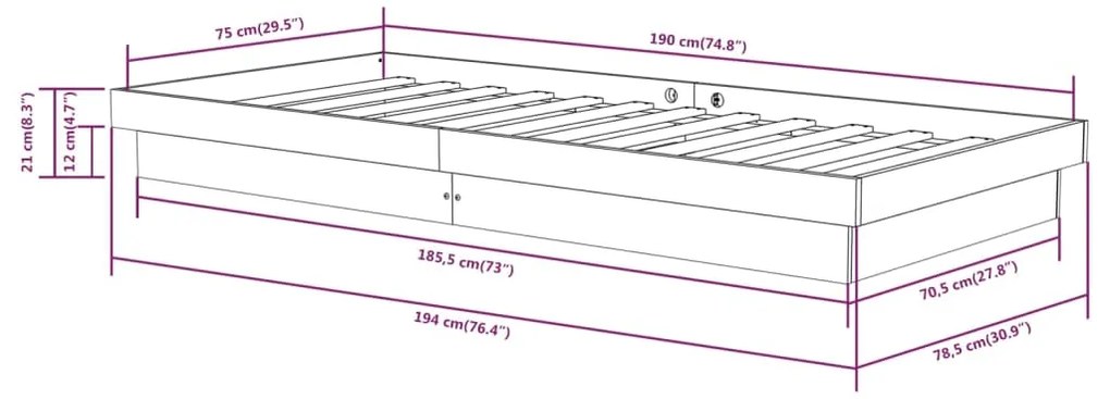 Giroletto Bianco in Legno Massello 75x190 cm Small Single