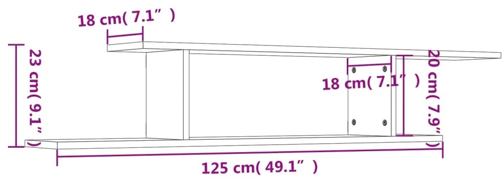 Scaffale TV Parete Grigio Cemento 125x18x23cm Legno Multistrato