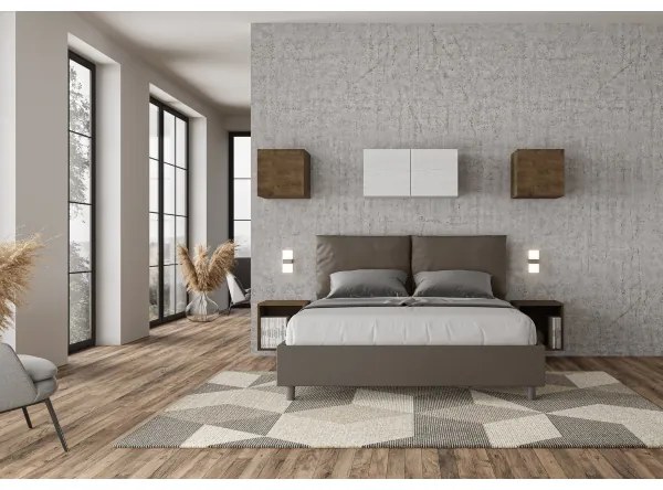 Letto matrimoniale senza rete imbottito 160x200 similpelle cappuccino Antea