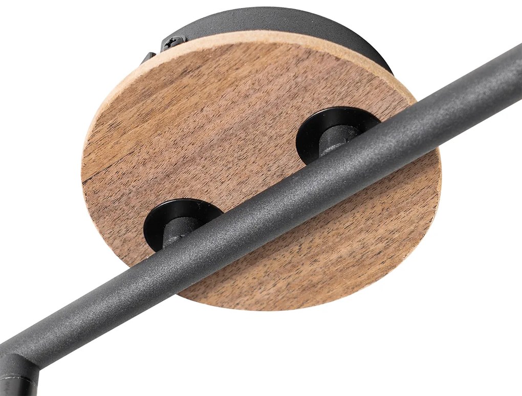 Plafoniera nera con vetro fumé e legno 2 luci - VIDRO