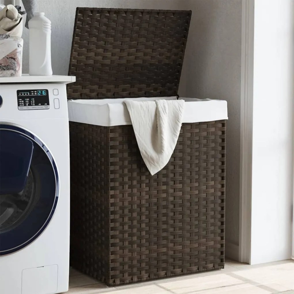 Cesto Biancheria Coperchio Marrone Scuro 46x33x60 Cm Polyrattan /