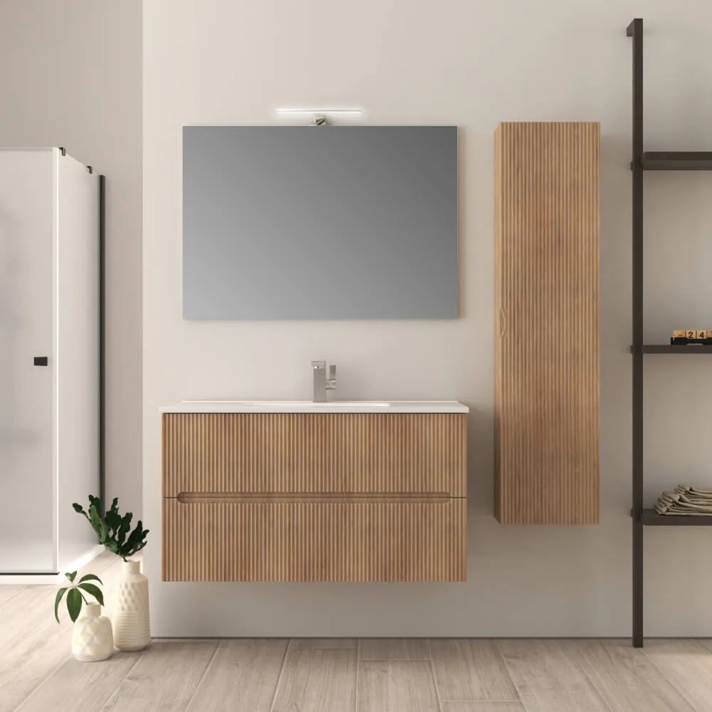 Mobile da bagno cannettato 100 cm rovere tabacco Riga