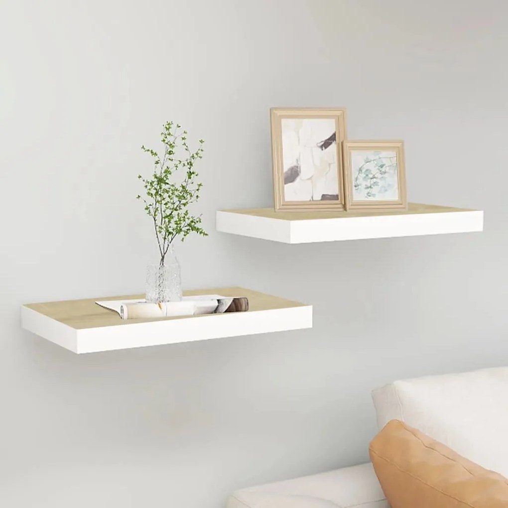 Scaffali A Parete 2 Pz Rovere E Bianco 40x23x3,8 Cm İn Mdf /