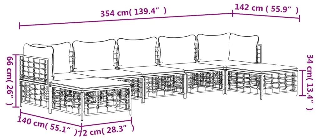 Set Divani da Giardino 7 pz con Cuscini Antracite in Polyrattan