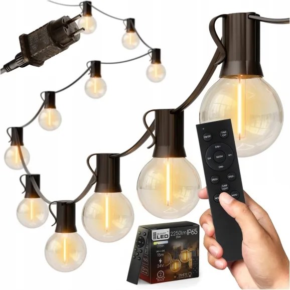 Catena luminosa da esterno a LED dimmerabile 25xE12/1W/24/230V 17,5 m IP65 nera + telecomando