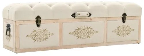 Cassapanca 110 cm Crema in Legno Massello di Abete e Tessuto