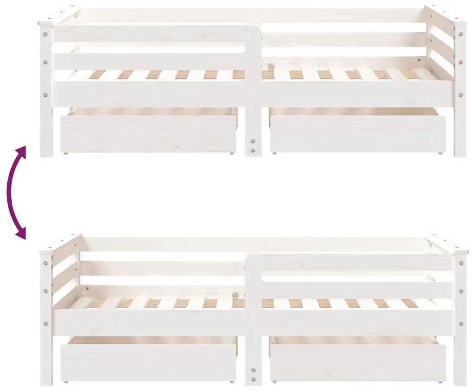 Giroletto Bambini con Cassetti Bianco 70x140cm Massello di Pino