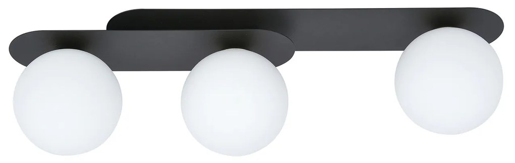 Plafoniera Minimal 3 Luci Teia In Acciaio Nero E Sfere Vetro Opale