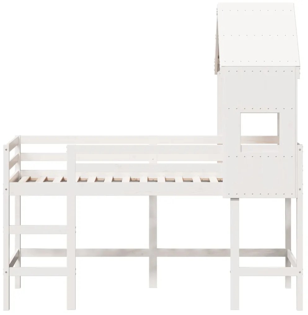 Letto soppalco con scala e tetto bianco 90x190 cm massello pino