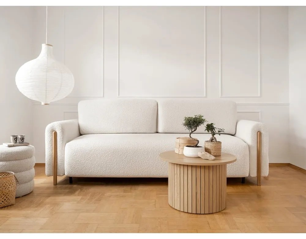 Divano avorio allungabile/con contenitore e rivestimento in bouclé 244 cm Arcadova – ELTAP