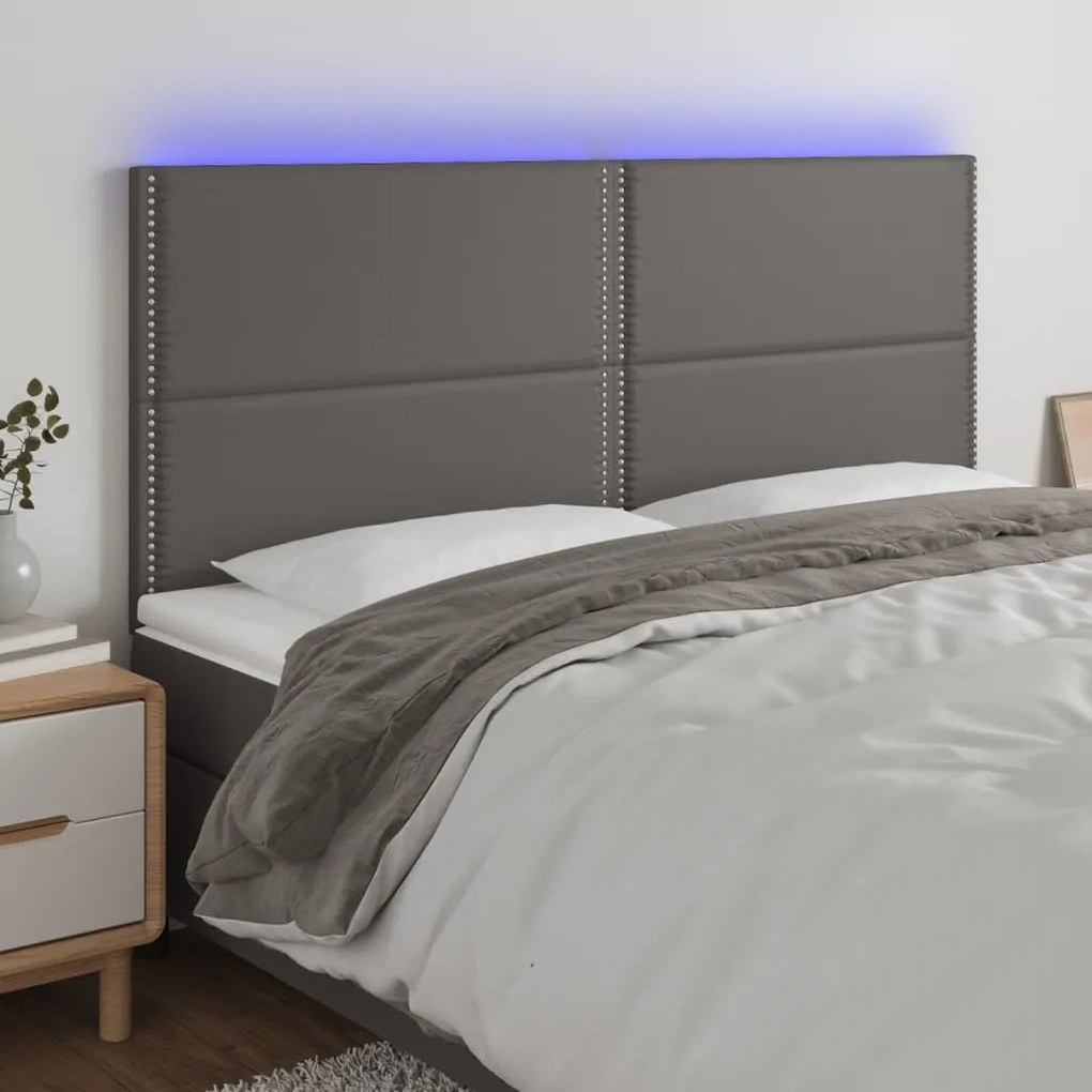 Testiera A Led Grigio 180x5x118/128cm İn Similpelle /
