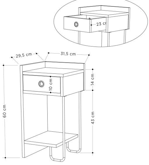Comodino CACTUS 60x29,5 cm beige/nero