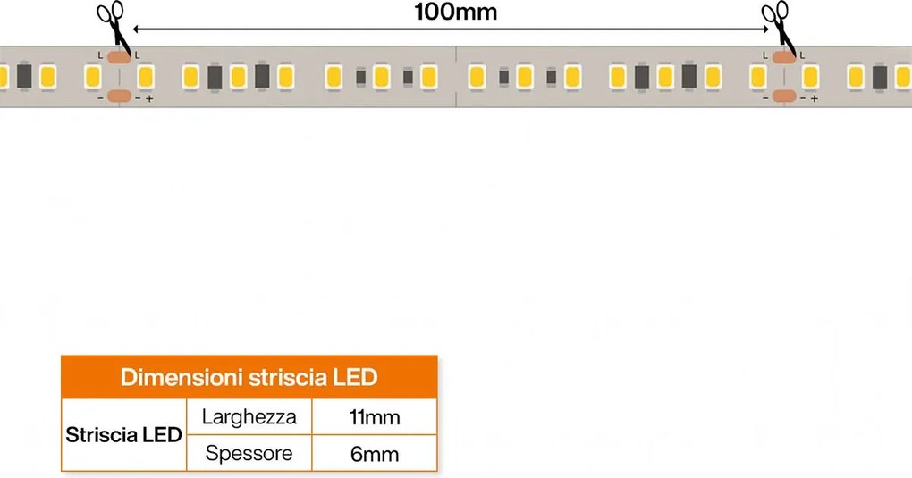 Striscia LED 220V 16W/m IP66 Dimmerabile Professional - Taglio 10cm – 10m