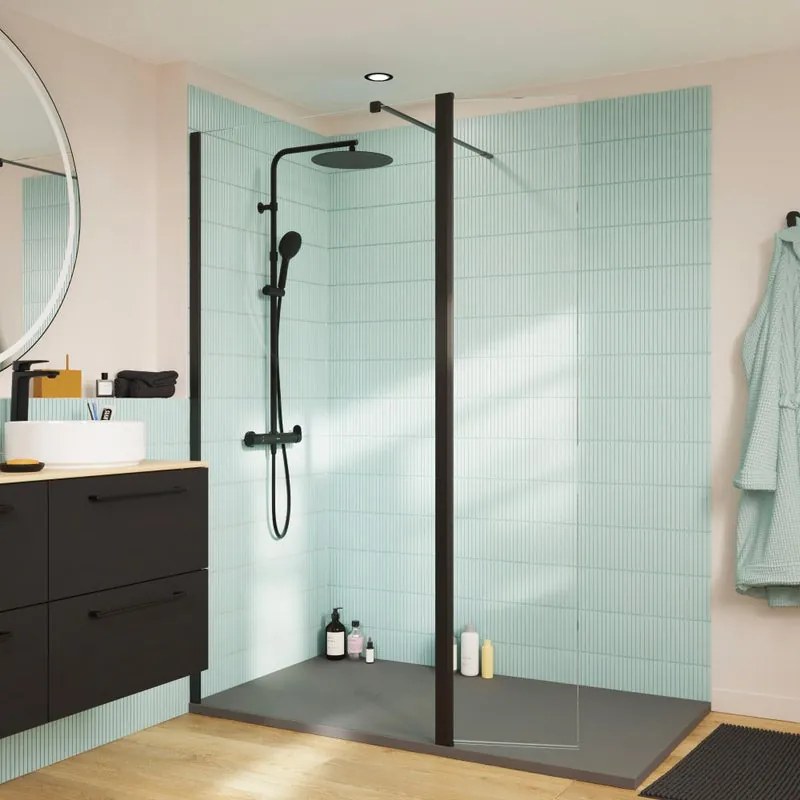 Walk-in L 120 x H 200 cm, vetro 8 mm vetro senza finitura / trasparente nero