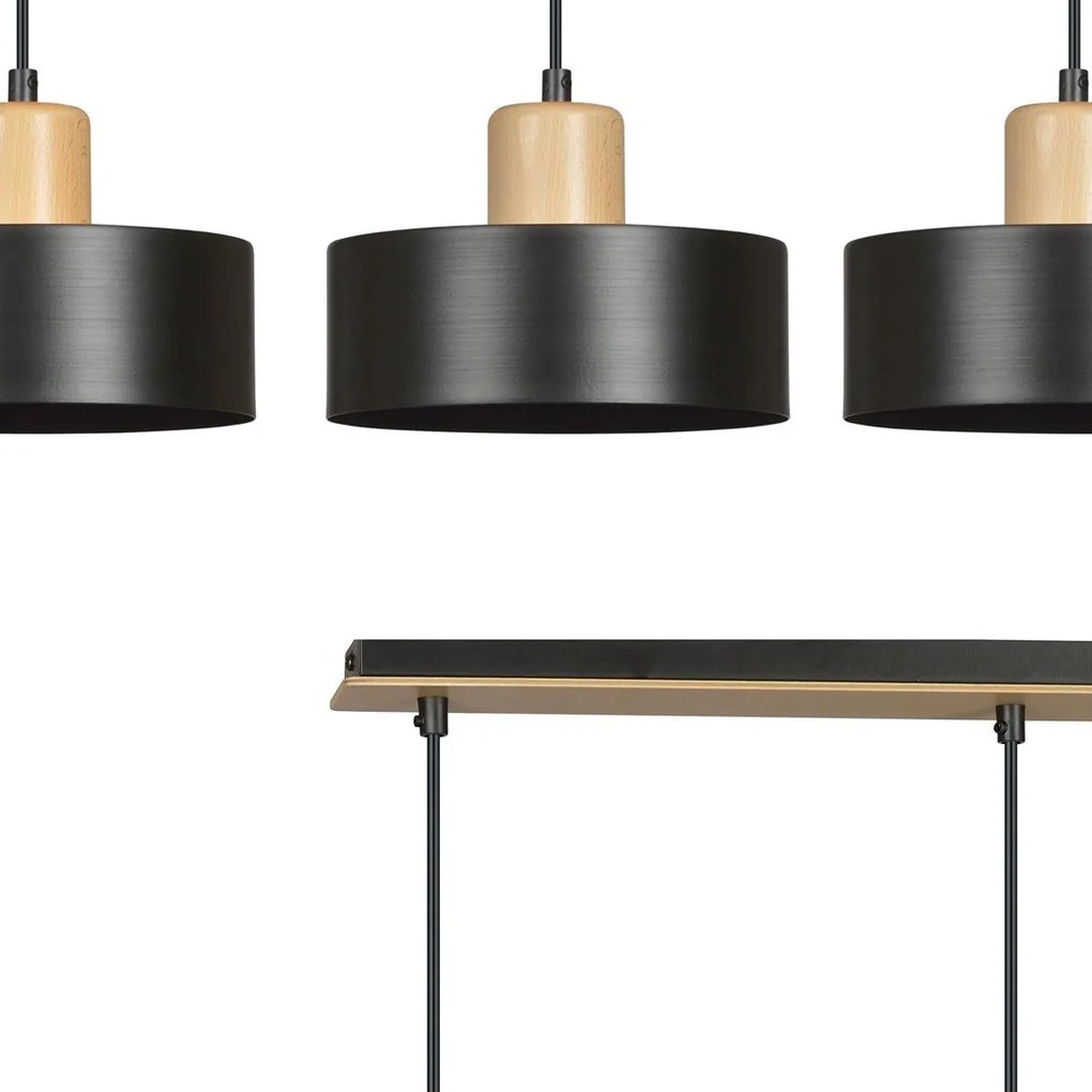 Lampadario a Sospensione in Acciaio e Legno TORIN 3 3xE27