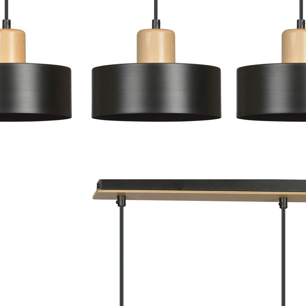 Lampadario a Sospensione in Acciaio e Legno TORIN 3 Nero 3xE27
