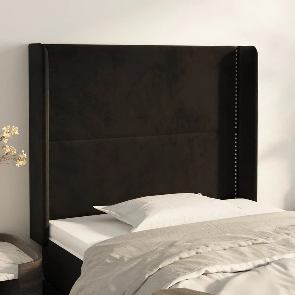 Testiera Ad Orecchio Nera 93x16x118/128 Cm İn Velluto /