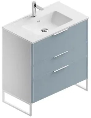 Mobile bagno con lavabo L 80 x H 93 x P 46 cm bianco-cielo in mdf 3 cassetti per vasca centrale Quadra