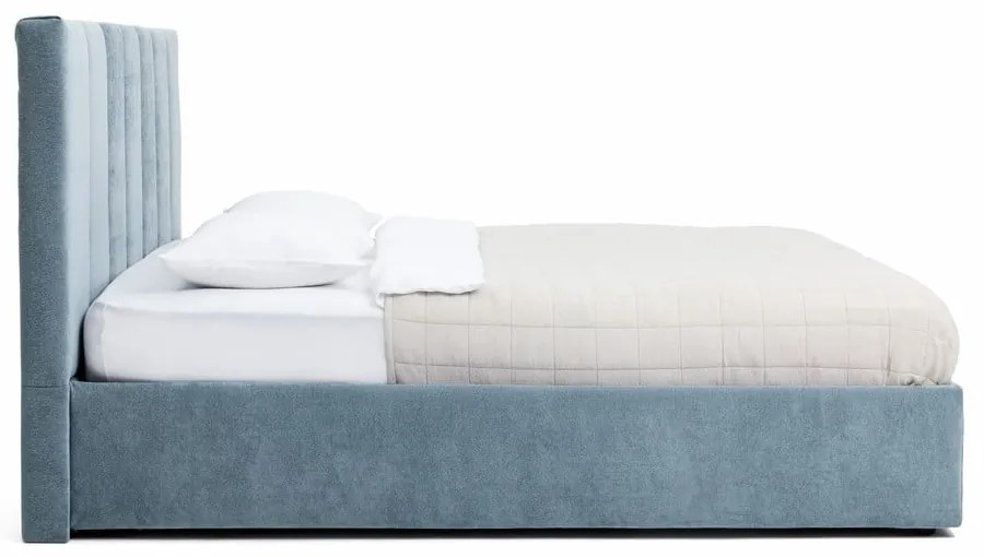 Letto matrimoniale imbottito blu con contenitore, materasso e rete inclusi 160x200 cm Thessa Bold Line – Bonami Selection