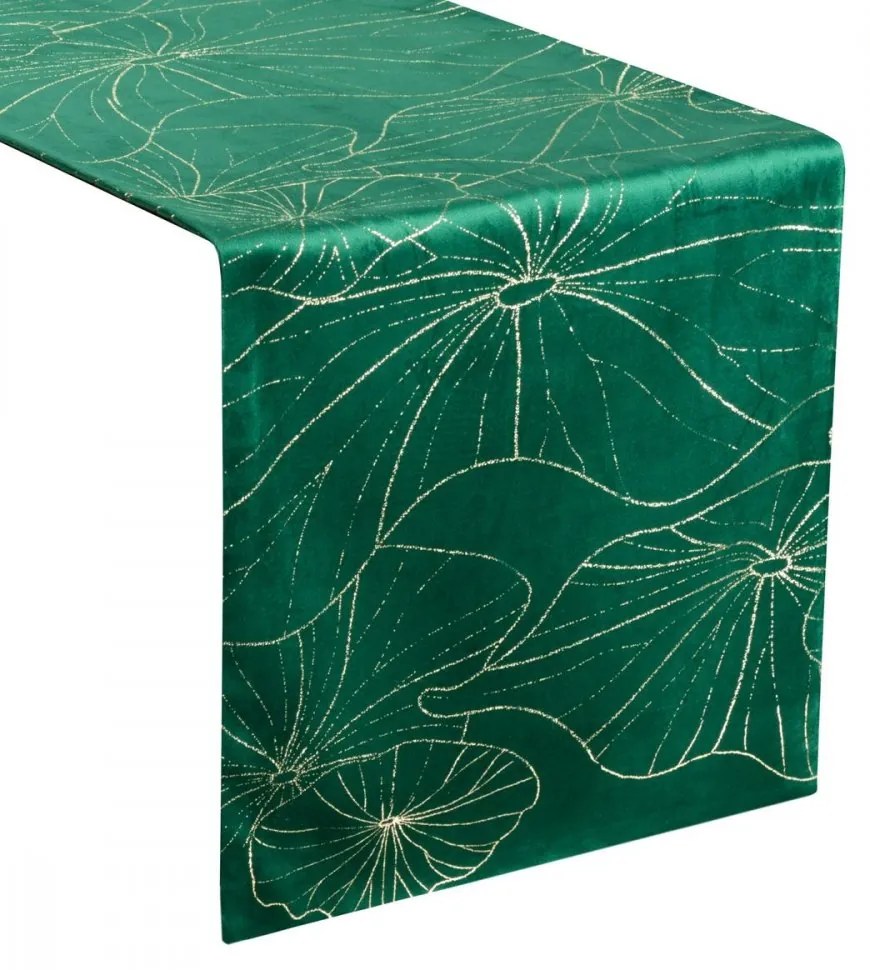 Tovaglia centrale in velluto verde con stampa floreale Larghezza: 35 cm | Lunghezza: 140 cm