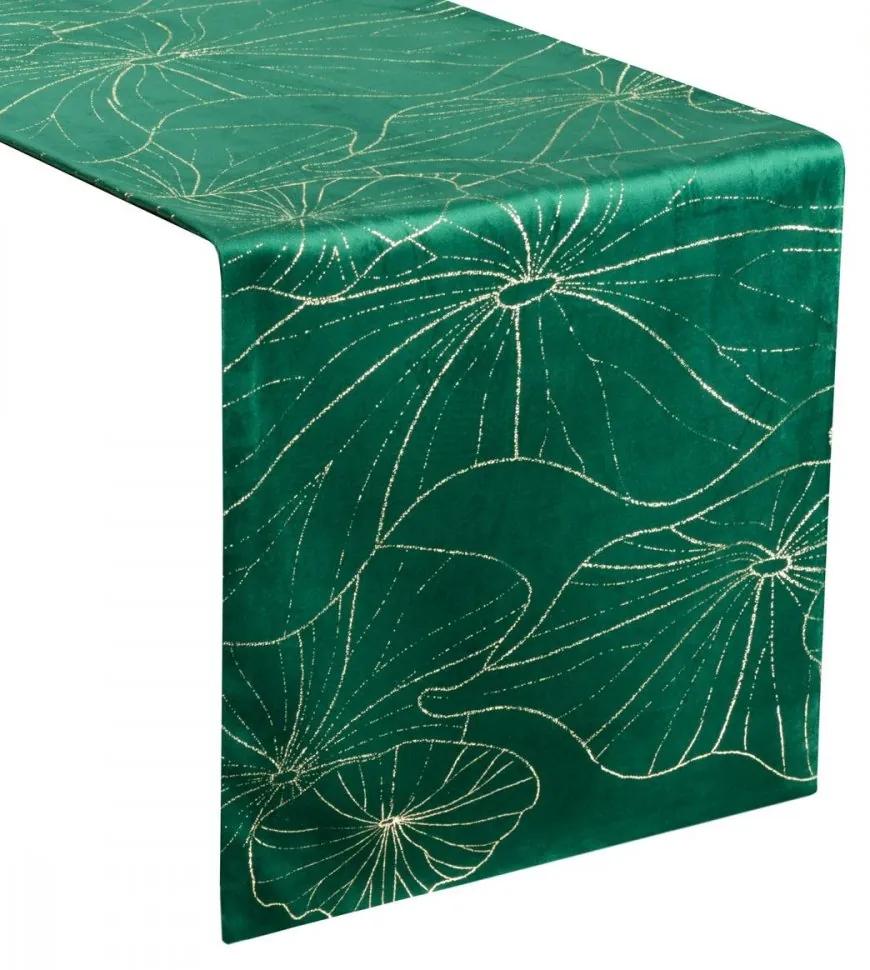 Tovaglia centrale in velluto verde con stampa floreale Larghezza: 35 cm | Lunghezza: 180 cm