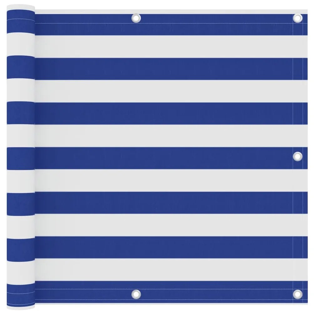 Paravento Balcone Bianco E Blu 90x400 Cm İn Tessuto Oxford /