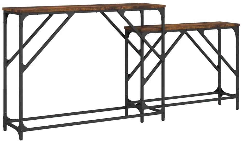 Tavoli consolle impilabili 2pz rovere fumo legno multistrato