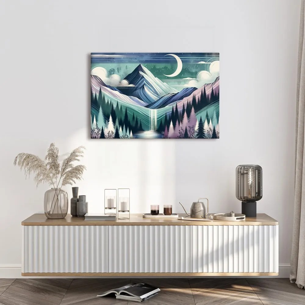 Quadro su tela – Cime innevate con cascata