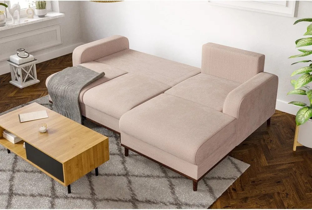 Divano angolare beige in velluto a coste (angolo destro) Beata - Ropez