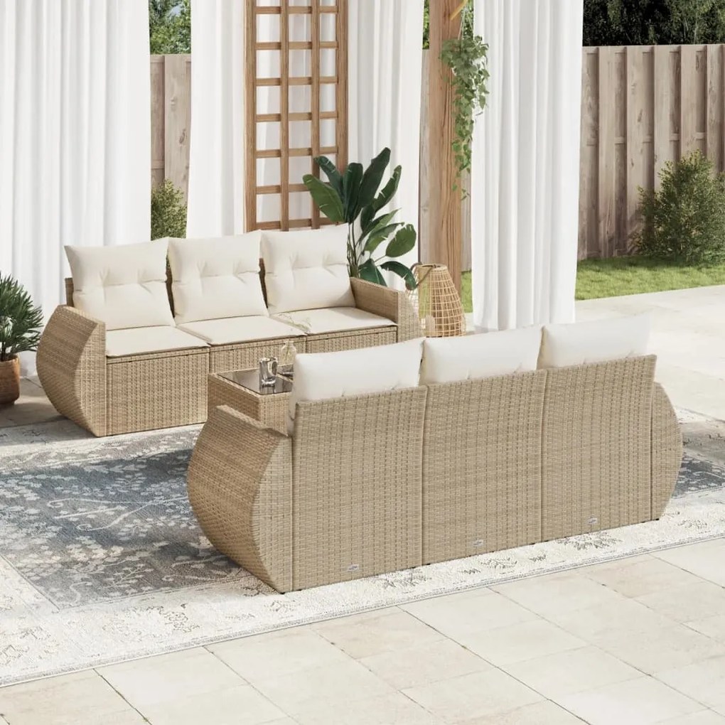 Set divani da giardino 7 pz con cuscini beige in polyrattan